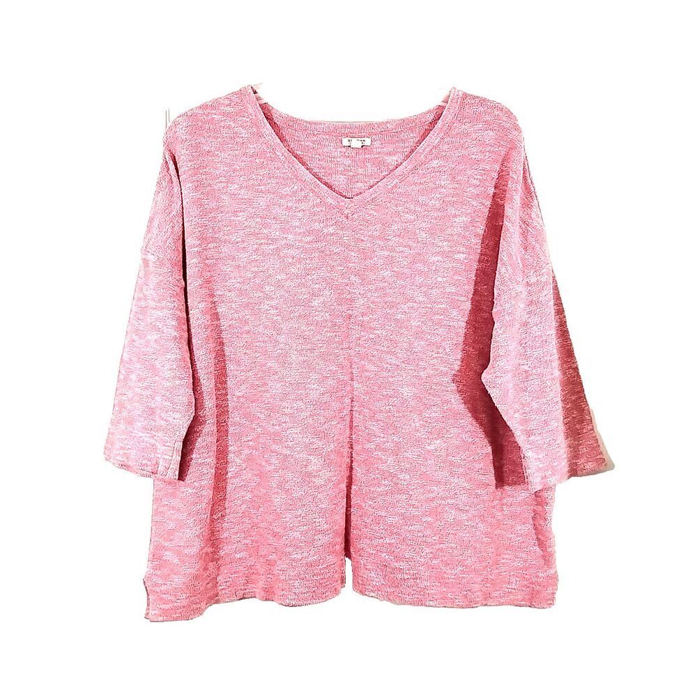 Sonoma Womens Size 2X Pink Pullover Top V Neck 3/4 Sleeve Split Hem Knit